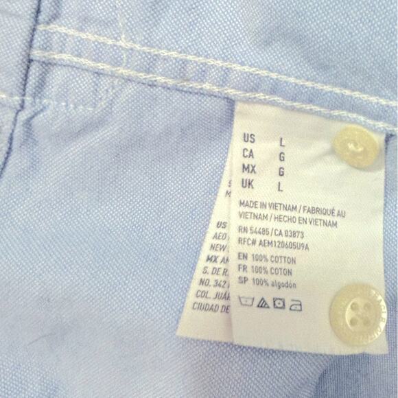 American Eagle Blue Casual Button-Down Shirt Seriously Soft Classic Size Large - Picture 10 of 13